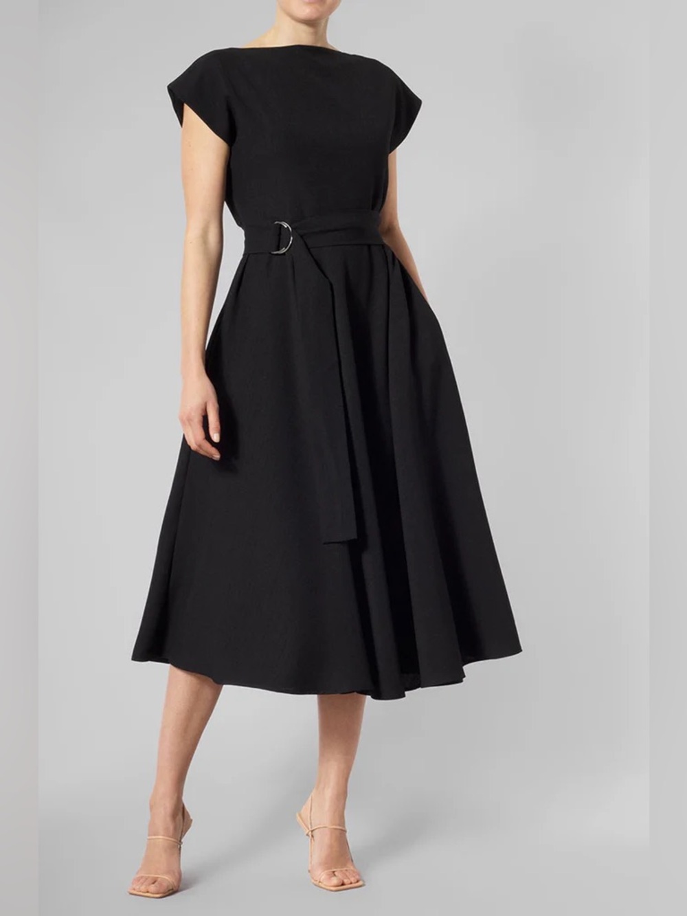 Meme The Label Stine Tailored Black Midi Skirt with Self D-Ring Belt